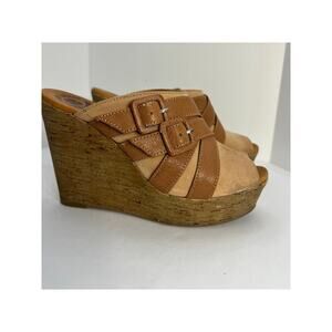 Lucky Brand Women's Latrice Wedge Sandals 5" Heel Size 7.5 Brown Leather